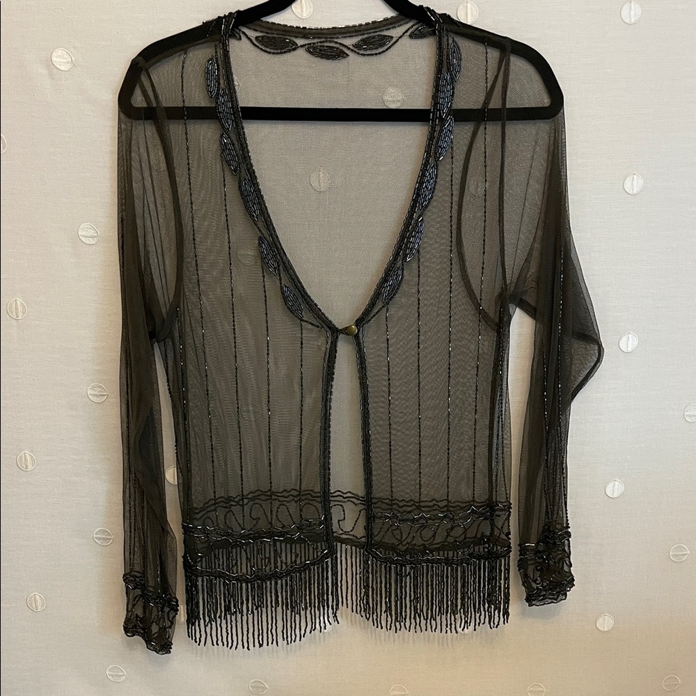 Beaded Sheer V-Neck Mesh Top